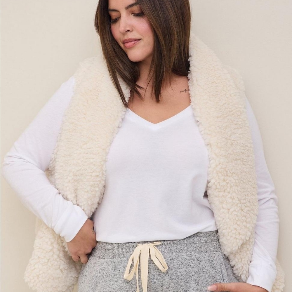 torrid Cream Faux Shearling Open Vest